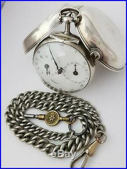 Silver pair case verge fusee calendar pocket watch