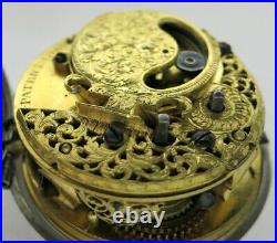 Silver pair cased verge pocket watch, mock pendulum London, c1700