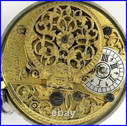 Silver pocket watch, pair cases, champleve dial Nailsea, Gloucester, c1740