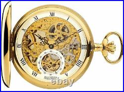Skeleton Pocket Watch Full Double Hunter 17 Jewelled Mechanical Gold Plated Case