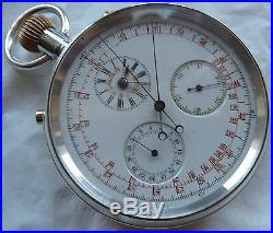 Smith & Son Chronograph Rattrapante Pocket Watch Silver Case 54,5 mm in diameter