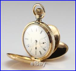 Solid 14k Gold Elgin Hunter Case Pocket Watch hand engraved stars and flowers