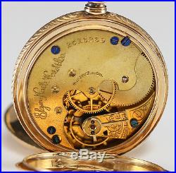 Solid 14k Gold Elgin Hunter Case Pocket Watch hand engraved stars and flowers