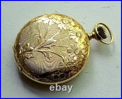 Solid 14k Gold Pocket Watch Hunting Case Size 0s Ladies Waltham Lovely Roy Case