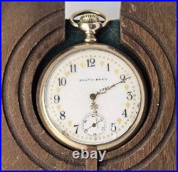 South Bend 17 Jewel 3 Adj Open Face Pocket Watch 20 Yr Case Lever Set Stem Wind