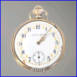 South Bend 17 Jewel 3 Adj Open Face Pocket Watch 20 Yr Case Lever Set Stem Wind