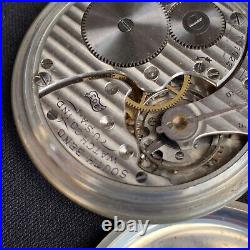 South Bend Gr 203 16s 17j Pocket Watch VG Blue Dial Keystone Silver Case Runs