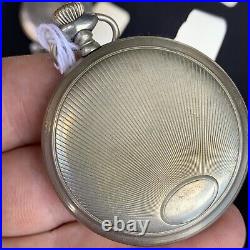 South Bend Gr 203 16s 17j Pocket Watch VG Blue Dial Keystone Silver Case Runs