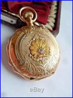 Stellar 1891 SOLID 14k Multi-Colored Gold Waltham Hunter's Case Pocket Watch
