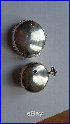 Sterling silver pair cased verge fusee pocket watch 1760