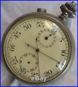 Stop Watch Rattrapante Chronograph Pocket Watch open face nickel chromiun case