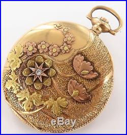 Stunning Antique 14k Gold Tri-coloured Diamond Encrusted Pocket Watch Case