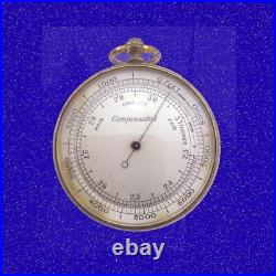 Stunning Gilt Brass Cased Aneroid Pocket Watch Barometer Altimeter 1870 & Case