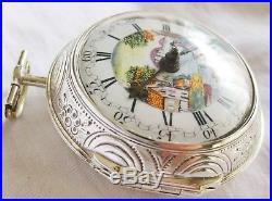 SuperB Verge fusee Pocket watch repousse case painted dial Seamoure London1794