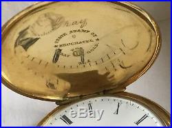Swiss Charles E Jacot's 41mm, 18K gold and enamel hunting case pocket watch