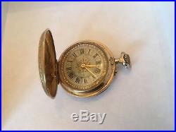 Swiss Ladys Pendant Hunter case 18k yellow gold, enameled cylinder escapement