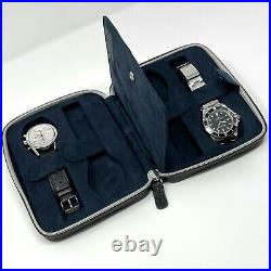 Swiss Time Genuine Black Leather Four Watch Travel Storage Pouch Case Box