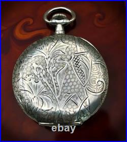 TITAN Swiss Pocket Watch Solid Silver 0.800 15 Jewels Floral Engraved Case