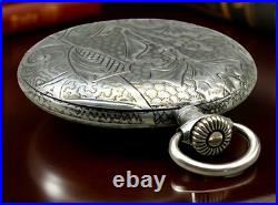 TITAN Swiss Pocket Watch Solid Silver 0.800 15 Jewels Floral Engraved Case
