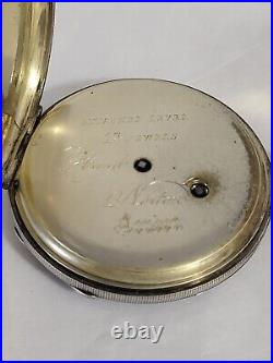 TOC Antique Handes Norton London Pocket Watch Silver SCM Case 13 Jewel Det-Lever