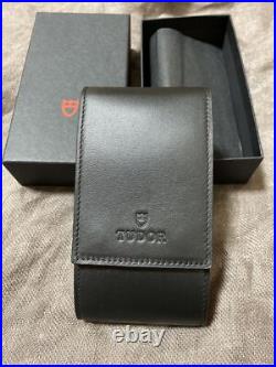 TUDOR Watch Travel Storage Case Black Leather Red Fabric Pouch In Box