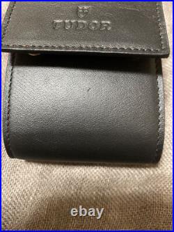 TUDOR Watch Travel Storage Case Black Leather Red Fabric Pouch In Box