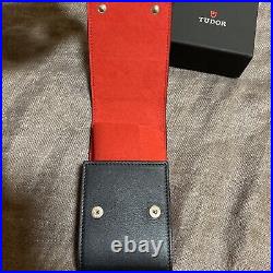 TUDOR Watch Travel Storage Case Black Leather Red Fabric Pouch In Box