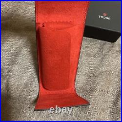 TUDOR Watch Travel Storage Case Black Leather Red Fabric Pouch In Box