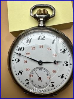 Tavannes Open Face Pocket Watch 800 Silver Case Ancre de Precision RUNS 51mm 15J