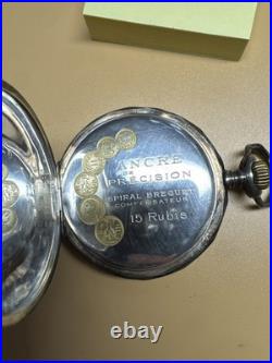 Tavannes Open Face Pocket Watch 800 Silver Case Ancre de Precision RUNS 51mm 15J