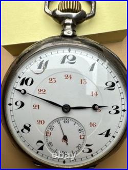 Tavannes Open Face Pocket Watch 800 Silver Case Ancre de Precision RUNS 51mm 15J