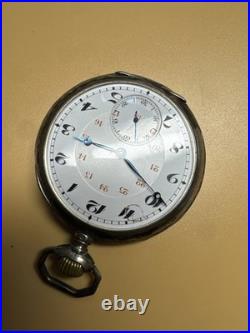 Tavannes Open Face Pocket Watch 800 Silver Case Ancre de Precision RUNS 51mm 15J