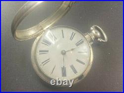Thomas Bell Verge Fusee Pocket Watch Sterling Silver Pair Case, running strong