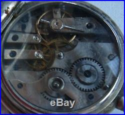 Triple Date & Moon Phase Pocket Watch open face nickel chromiun case enamel dial