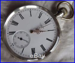 Ulysse Nardin Pocket Watch Open Face silver case enamel dial 50 mm. In diameter