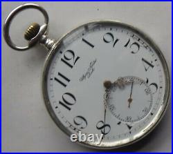 Ulysse Nardin pocket watch open face silver case 54 mm. In diameter