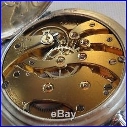 Ulysse Nardin pocket watch silver hunter case enamel dial 51 mm. In diameter