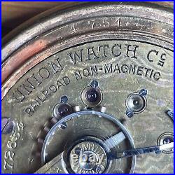 Union Watch Co Pocket Watch Railroad Grade Highly Jeweled Napoleon 14k GF Case