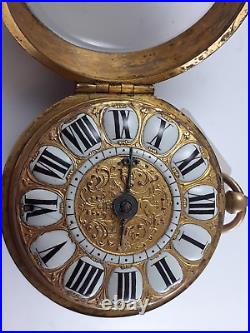 Unique Open Case Onion Pocket Watch by Yver a Sainte ca 1710. One hand Oversized