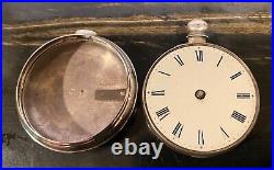 VERGE FUSEE PAIR CASE SILVER POCKET WATCH, for parts repairs