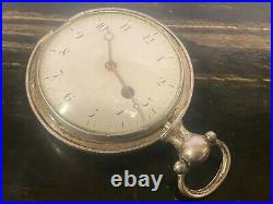 VERGE FUSEE SILVER POCKET WATCH 52mm Case front cover is missing