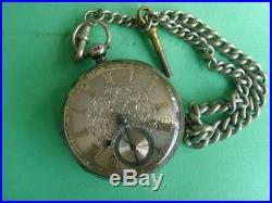 VERGE FUSEE WORKING STERLING SILVER CASE/DIAL Fancy Gold POCKET WATCH