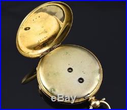 VERY FINE c1880 VICTORIAN 18K GOLD & ENAMEL KEYWIND POCKET WATCH w CASE