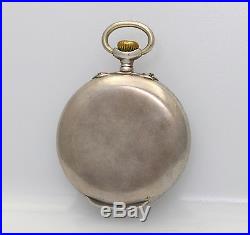 VERY RARE 50mm Zenith Alarm Antique Pocket Watch Silver Open Face Case, WORKS