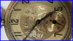 VINTAGE ELGIN ART DECO GOLD FILLED Engraved CASE POCKET WATCH Runs