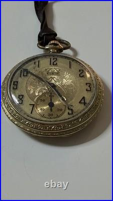 VINTAGE ELGIN ART DECO GOLD FILLED Engraved CASE POCKET WATCH Runs