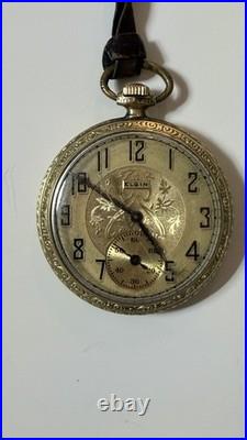 VINTAGE ELGIN ART DECO GOLD FILLED Engraved CASE POCKET WATCH Runs