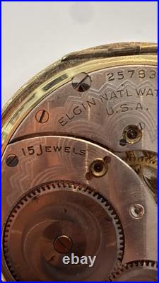 VINTAGE ELGIN ART DECO GOLD FILLED Engraved CASE POCKET WATCH Runs