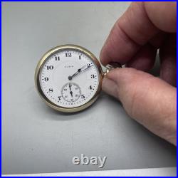 VINTAGE ELGIN OPEN FACE POCKET WATCH 14 S 20 Yr. GOLD FILLED CASE Ticking