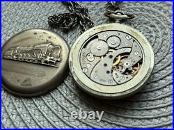 VINTAGE Molniya Pocket Watch Mechancal Leather Case WW1 Russian Railway Soviet